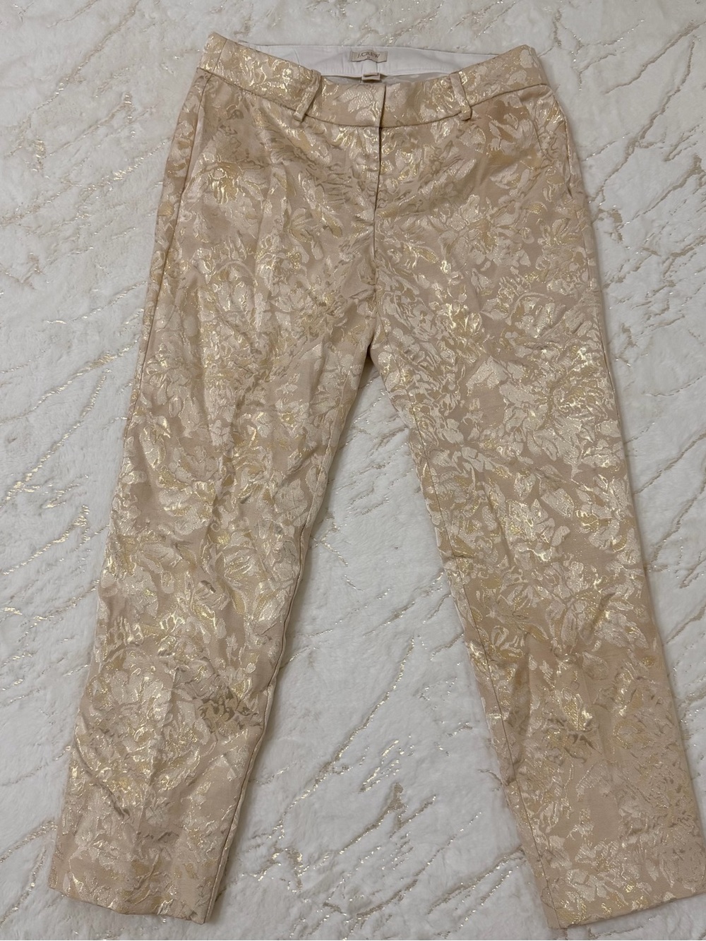 J. Crew Gold and Cream Brocade Ankle Pants